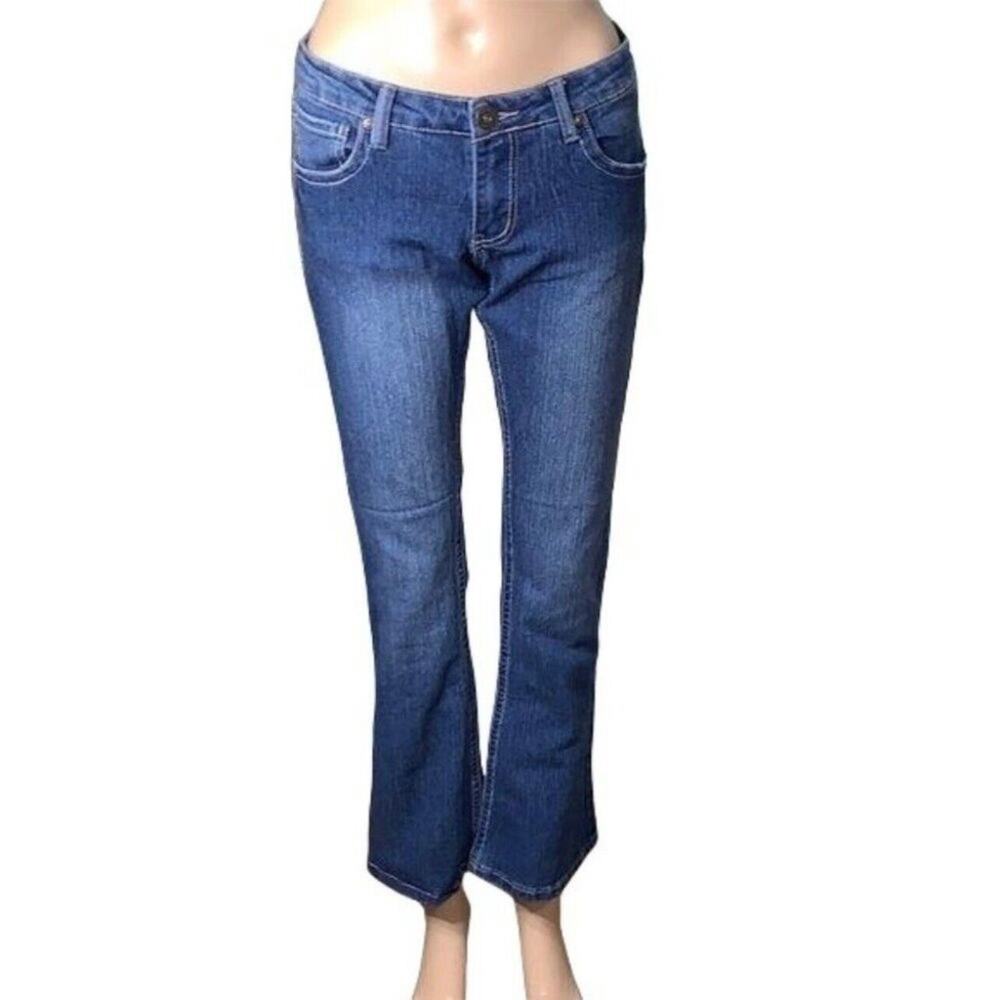 Rue21 Womens Denim Blue Jeans Mid Rise Boot Cut Stretch Size 3 4 Short
